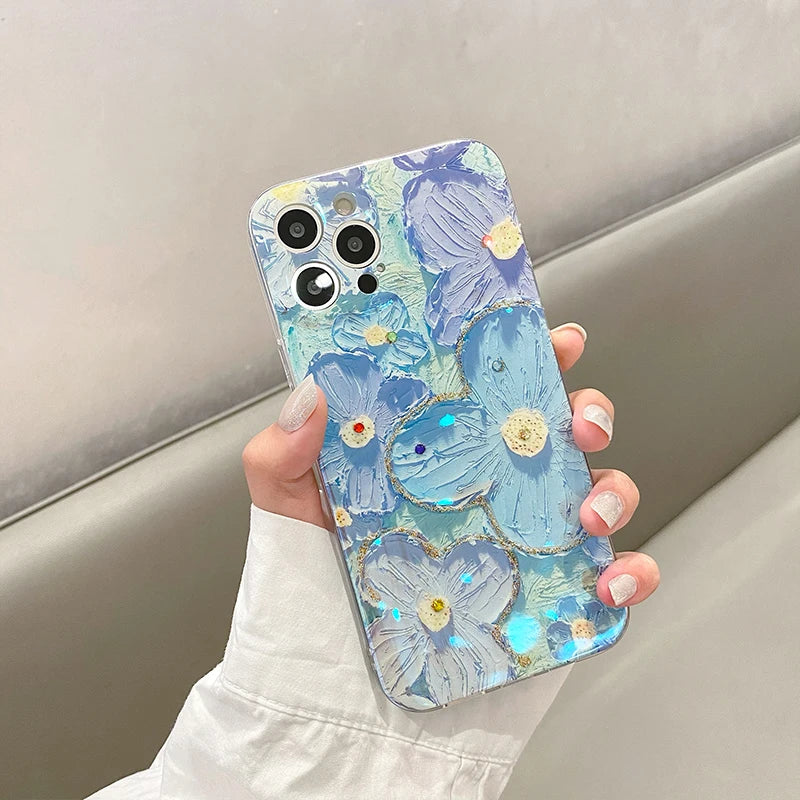【ブルームアート】立体ペイント風 フラワーグリッター スマホケース｜iPhone対応 #250623