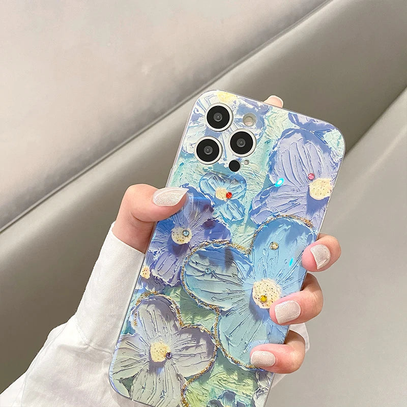 【ブルームアート】立体ペイント風 フラワーグリッター スマホケース｜iPhone対応 #250623