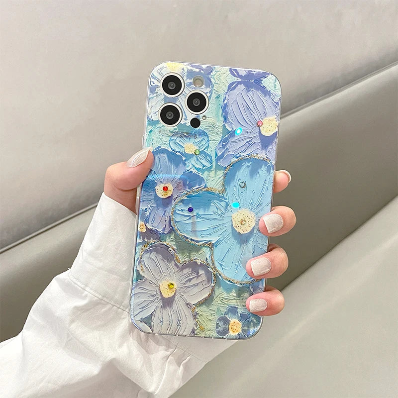 【ブルームアート】立体ペイント風 フラワーグリッター スマホケース｜iPhone対応 #250623