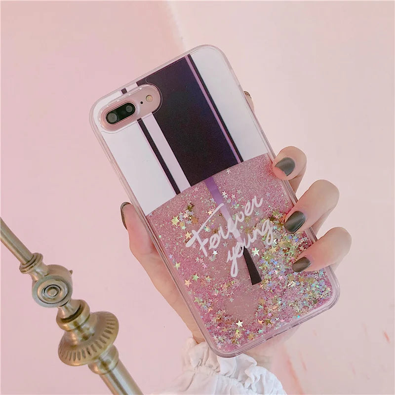 マニキュア ラメ グリッター iPhoneケース｜ネイルポリッシュ ラメデザイン・キラキラ流れるケース #230812