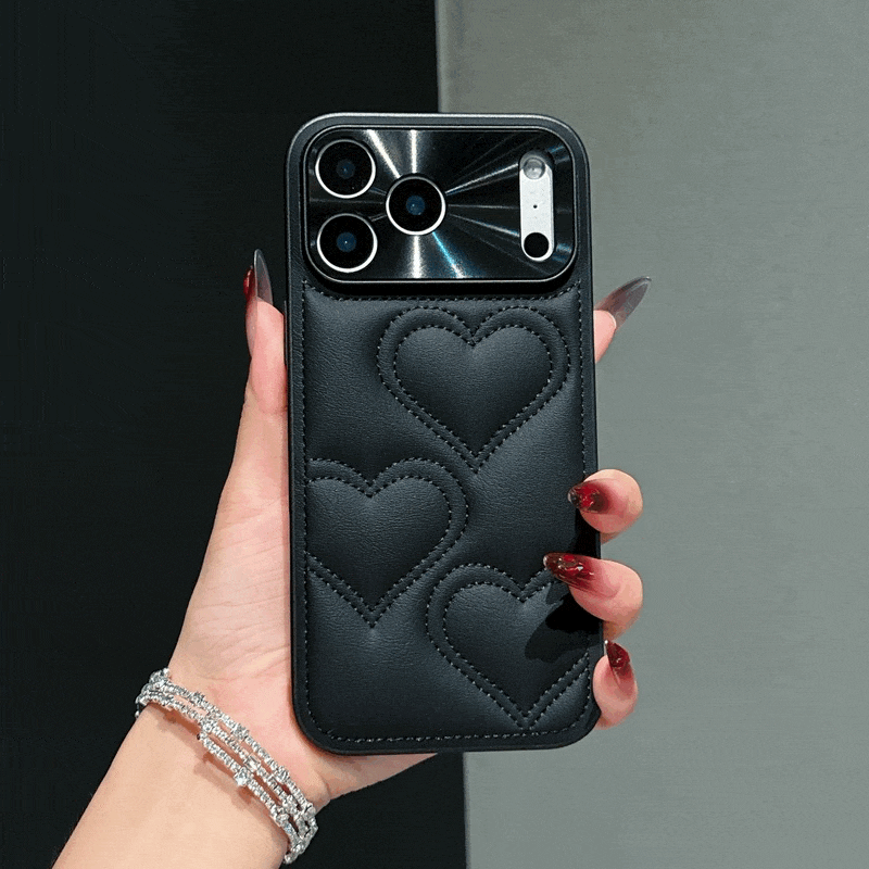 【キルティングハート】立体ハートステッチ×レザー調 スマホケース｜iPhone対応 #250101
