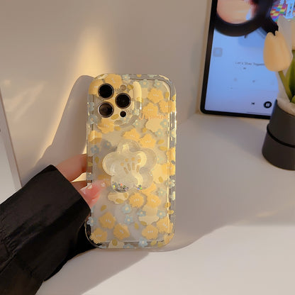 【クリアブロッサム】3Dフラワースタンド × 透明フローラルデザイン スマホケース｜iPhone対応 #250630