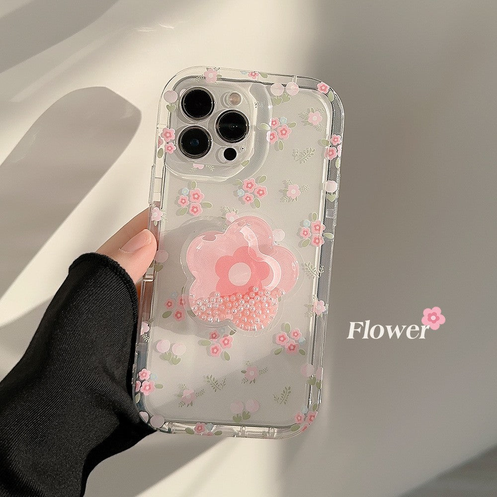 【クリアブロッサム】3Dフラワースタンド × 透明フローラルデザイン スマホケース｜iPhone対応 #250630