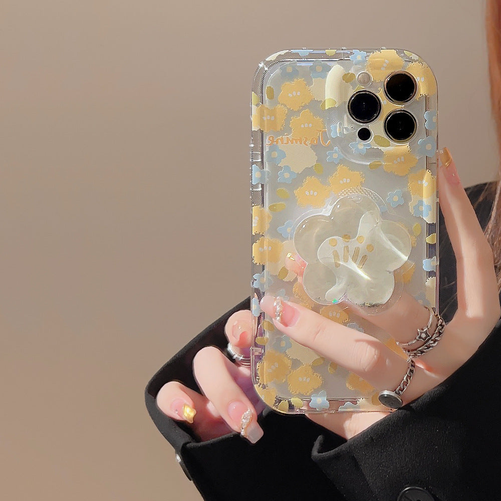 【クリアブロッサム】3Dフラワースタンド × 透明フローラルデザイン スマホケース｜iPhone対応 #250630
