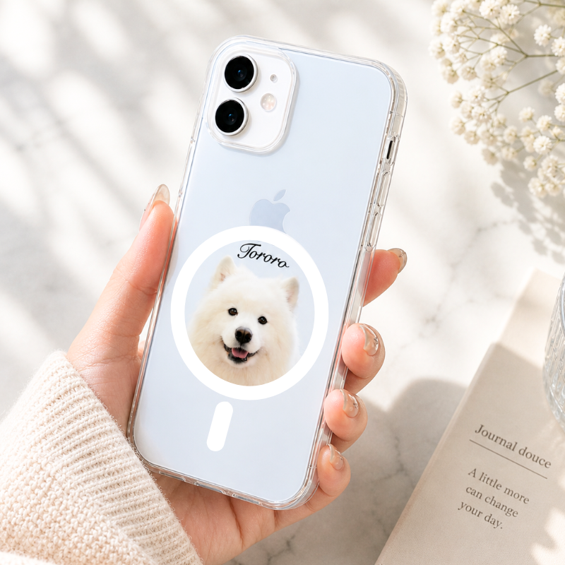 【ウチのコCASE】ペット写真カスタム クリア iPhoneケース｜名入れ対応・Magnetデザイン #231015