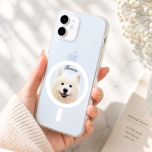 【ウチのコCASE】ペット写真カスタム クリア iPhoneケース｜名入れ対応・Magnetデザイン #231015