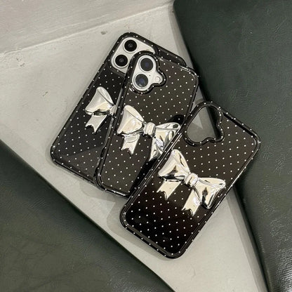 【ドットリボン】立体 メタリック リボン付き ガーリースマホケース｜iPhone対応 #250417