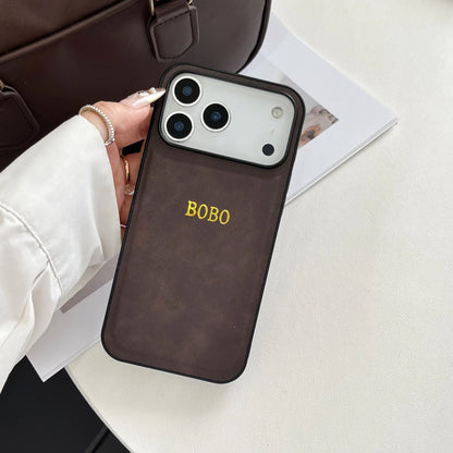 【カスタムNAMEシリーズ】シンプル 箔押し 刻印 レザー調ケース｜iPhone対応 #240820