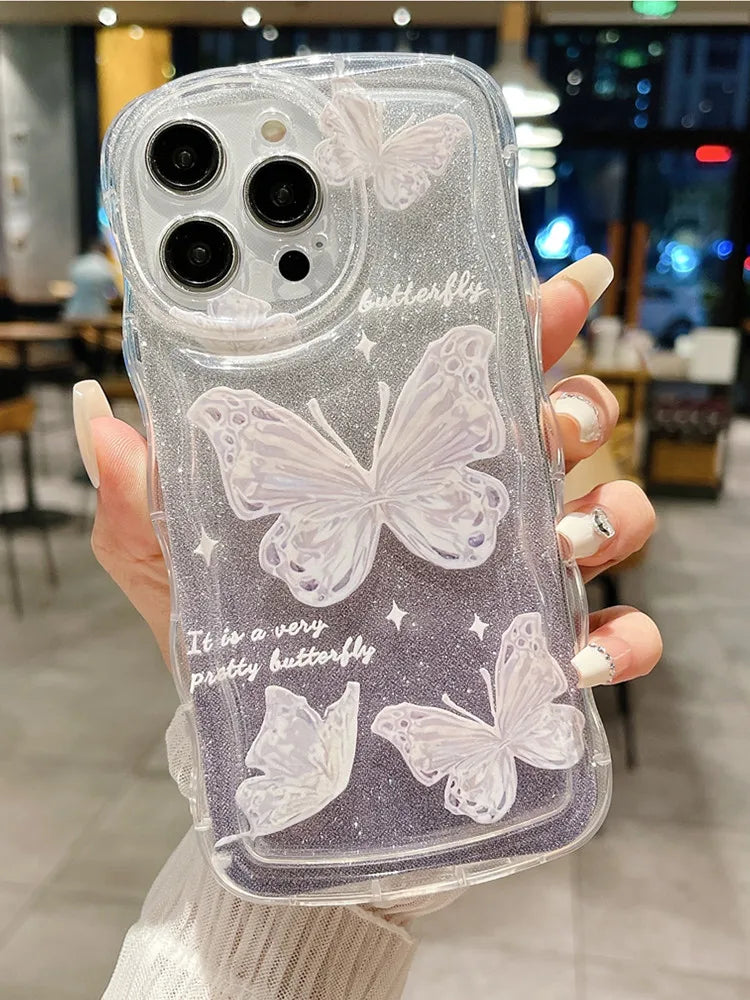 グリッター バタフライ クリア iPhoneケース｜ラメ入り・ソフトTPU #240227