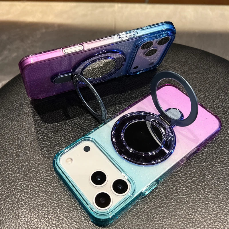バイカラー クリアグラデーション Magnet内蔵 iPhoneケース｜ミラー リンググリップ #230727