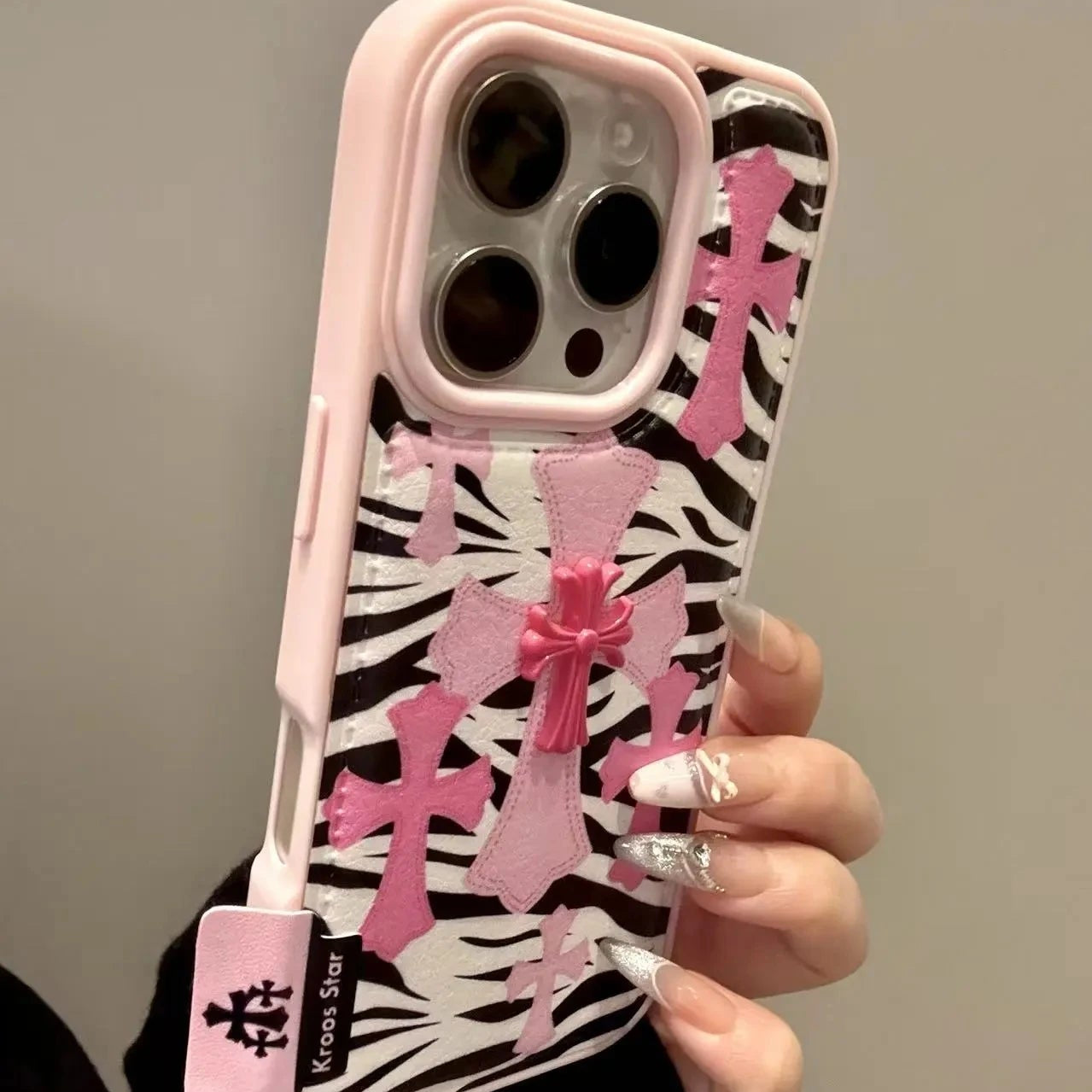 【ゼブラクロスリボン】アニマル柄 × 立体クロスパーツ スマホケース｜iPhone対応 #240727