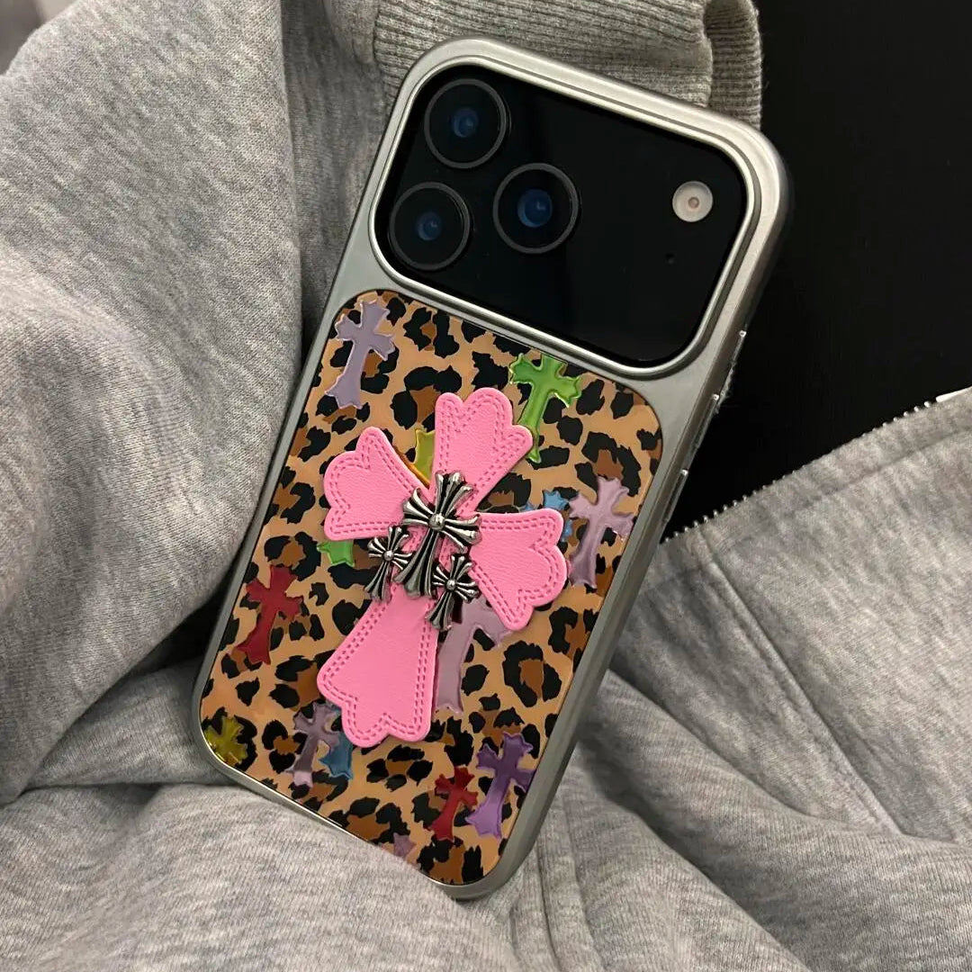 【レオパードクロス】クロスモチーフ × アニマル ヒョウ柄 スマホケース｜iPhone対応 #240801