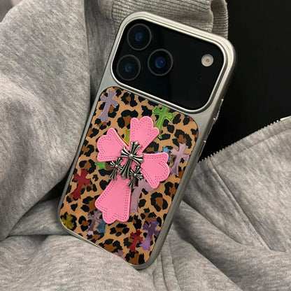 【レオパードクロス】クロスモチーフ × アニマル ヒョウ柄 スマホケース｜iPhone対応 #240801