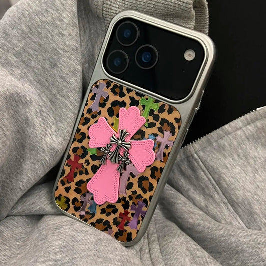 【レオパードクロス】クロスモチーフ × アニマル ヒョウ柄 スマホケース｜iPhone対応 #240801