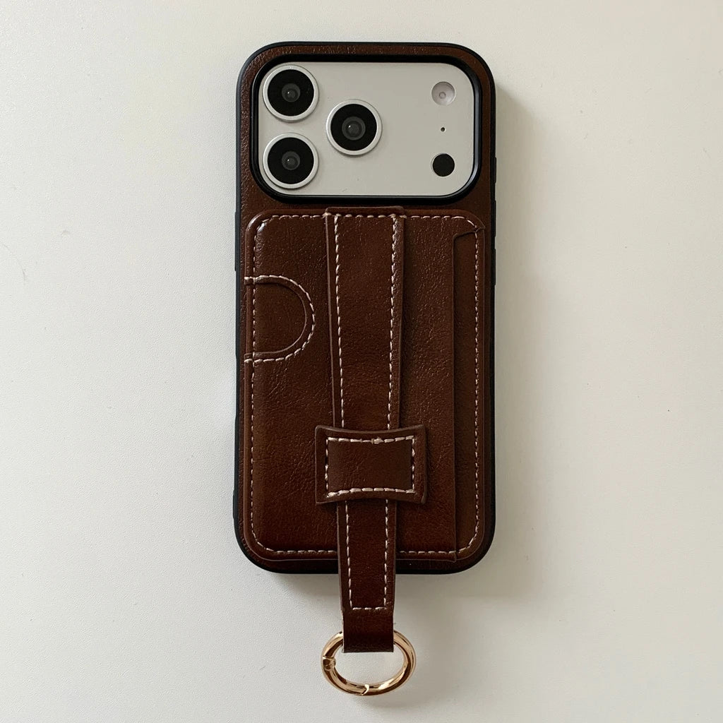 【クラシックハンドトラップ】レザーポケット × キーリング スマホケース｜iPhone対応 #240815