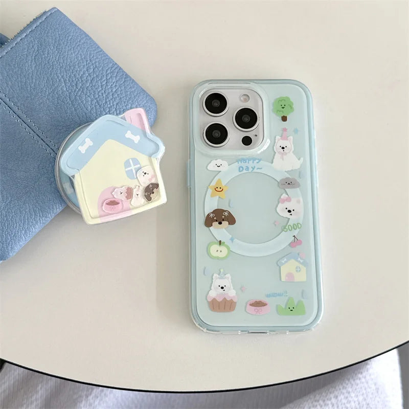 ドッグハウス 立体 グリップ 犬柄デザイン iPhoneケース #240318