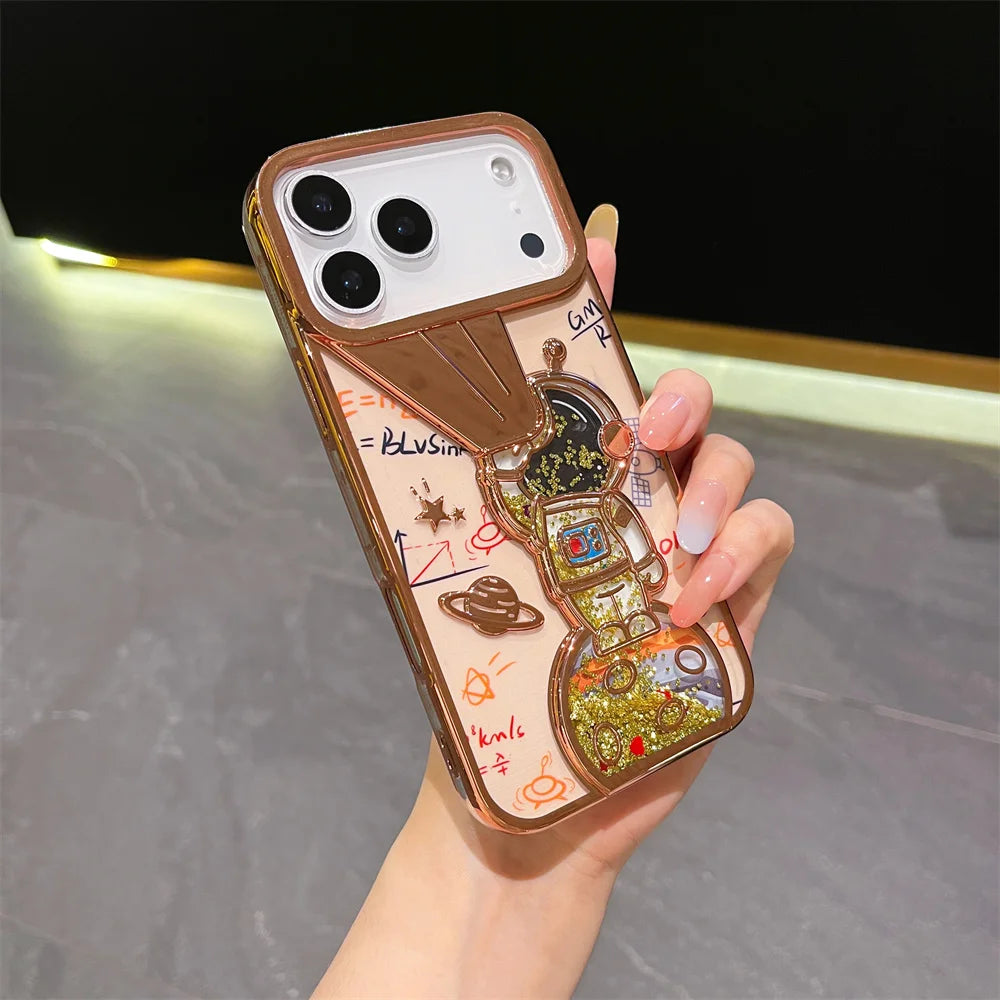 キラキラ流れるグリッター ラメ スペースアストロ 宇宙飛行士 iPhoneケース  #240418