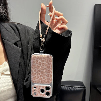 【アニマルムード】ピンク ブラウン レオパード ヒョウ柄 ストラップ付き スマホケース｜iPhone対応 #240710