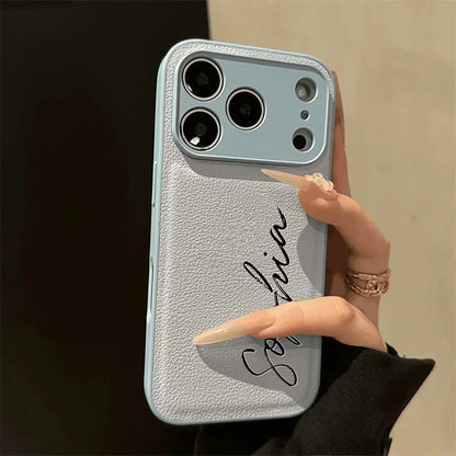 【カスタムNAMEネーム】筆記体 名入れレザーケース｜iPhone対応 #240818