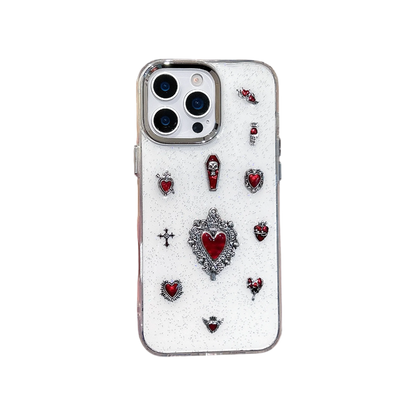 ゴシックハート iPhoneケース｜ヴィンテージ風 レッドパーツ デザイン #230710