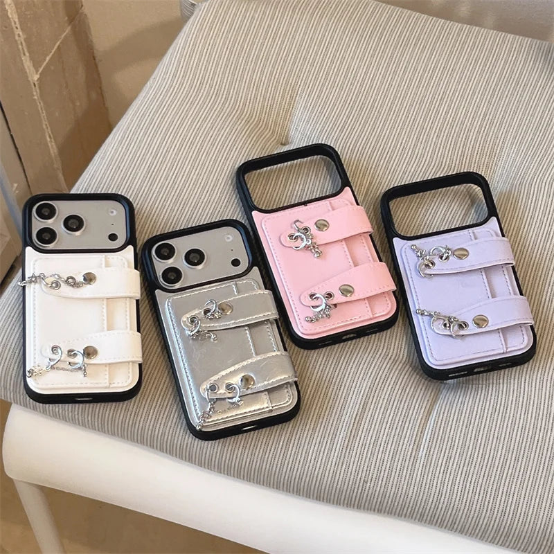 ベルト・キーチャームデザイン iPhoneケース 全4色 トレンド・ガーリー・フェミニン  #261147