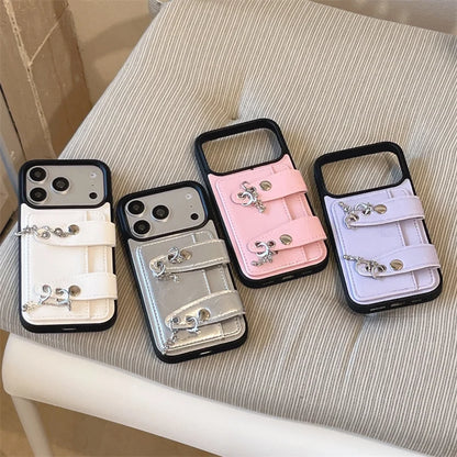 ベルト・キーチャームデザイン iPhoneケース 全4色 トレンド・ガーリー・フェミニン  #261147