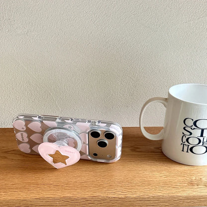 【Magnet内蔵】ミラー付き ハートスターグリップ スマホケース｜iPhone対応 #250130