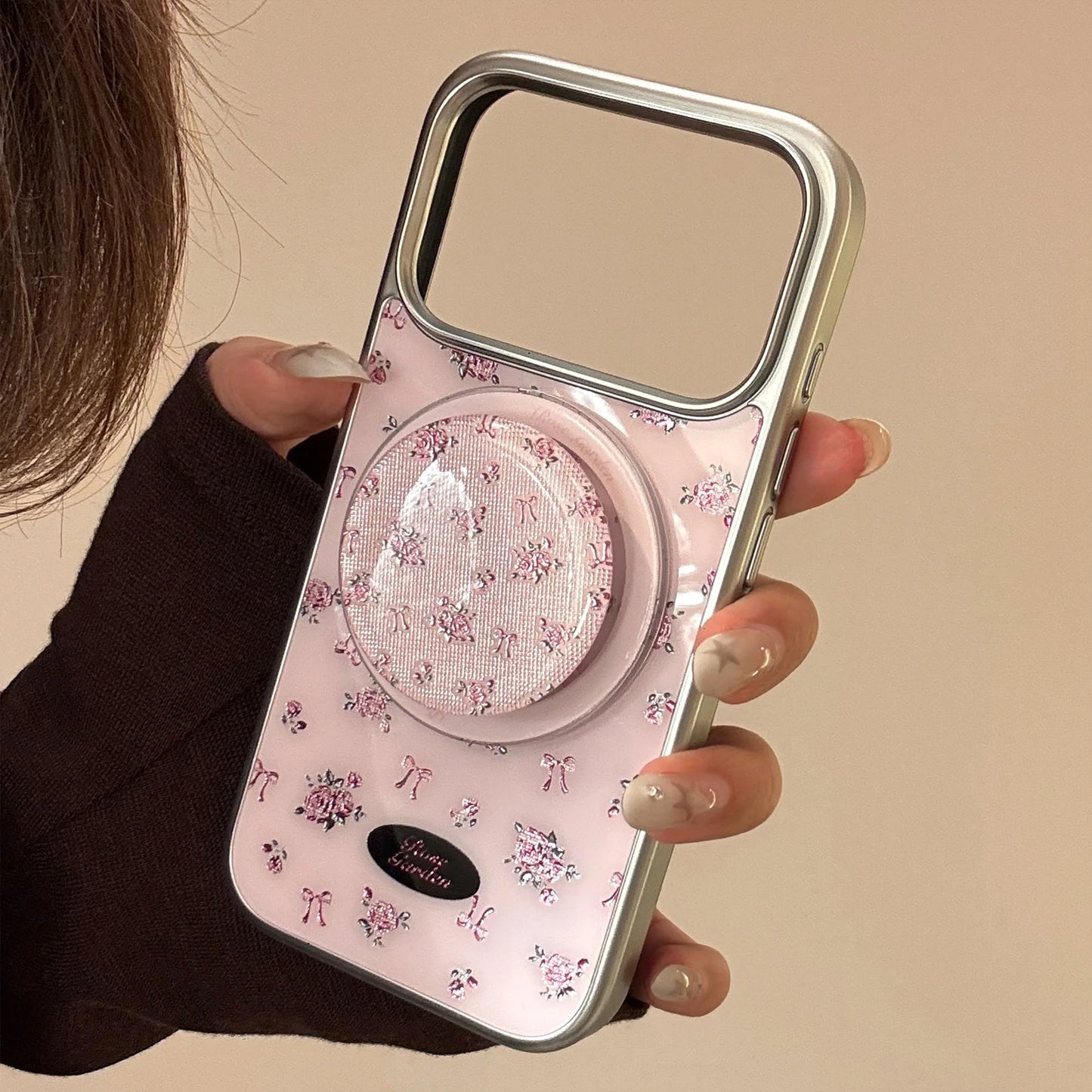 ヴィンテージフラワー Magnet内蔵 iPhoneケース｜小花柄ピンク・マグネットグリップ #240427