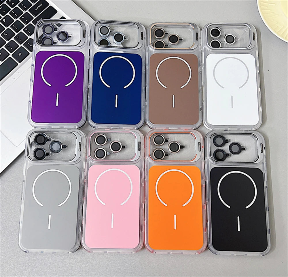 カメラカバー スタンド付き Magnet内蔵 クリアカラー iPhoneケース #240327