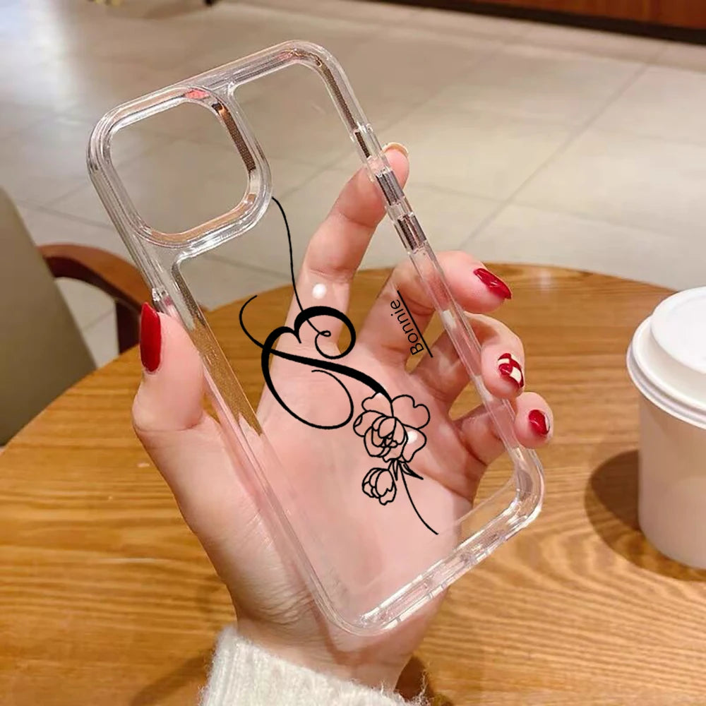 【カスタムシリーズ】ローズ イニシャル クリア iPhoneケース｜筆記体・名入れ対応 #260219