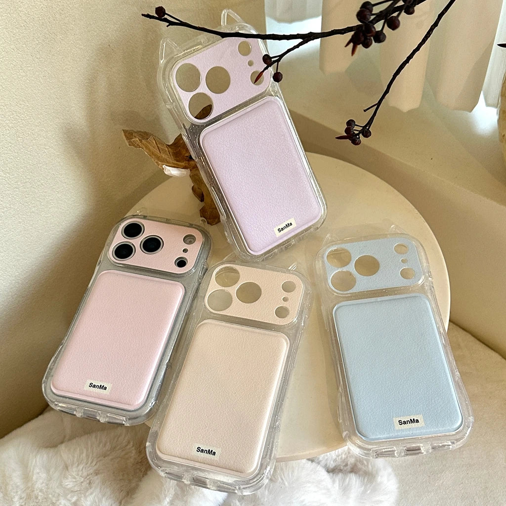 シンプル マカロンカラー 耳付き iPhoneケース｜くすみカラー・全面保護タイプ #240422