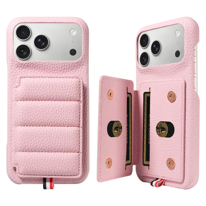 カード収納付き iPhoneケース｜キルティング レザー風デザイン・ロングストラップ付き #240528