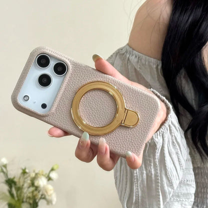 【レザーリング】上品レザー調×メタルリング付きスマホケース｜iPhone対応 #250428