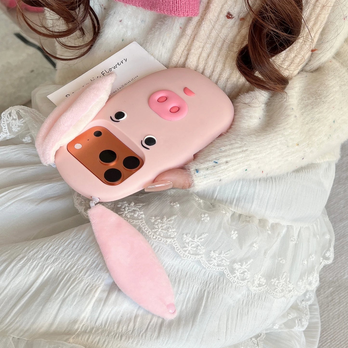 PIG フェイス 耳付き ブタ iPhoneケース｜3D 立体モチーフ #240315