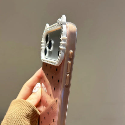 【ドットラメシリーズ】キラキラ × 猫耳デザイン 水玉 スマホケース｜iPhone対応 #240914