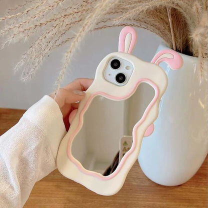 【ウェーブミラー付き】うさ耳 ラビット シリコン スマホケース｜iPhone対応 #250529