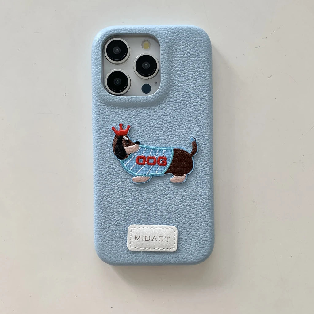 【アニマルシリーズ】ドッグ 犬 猫 モチーフ 刺繍入りレザー調 スマホケース ダックスフンド フレンチブルドッグ ｜iPhone対応 #250422