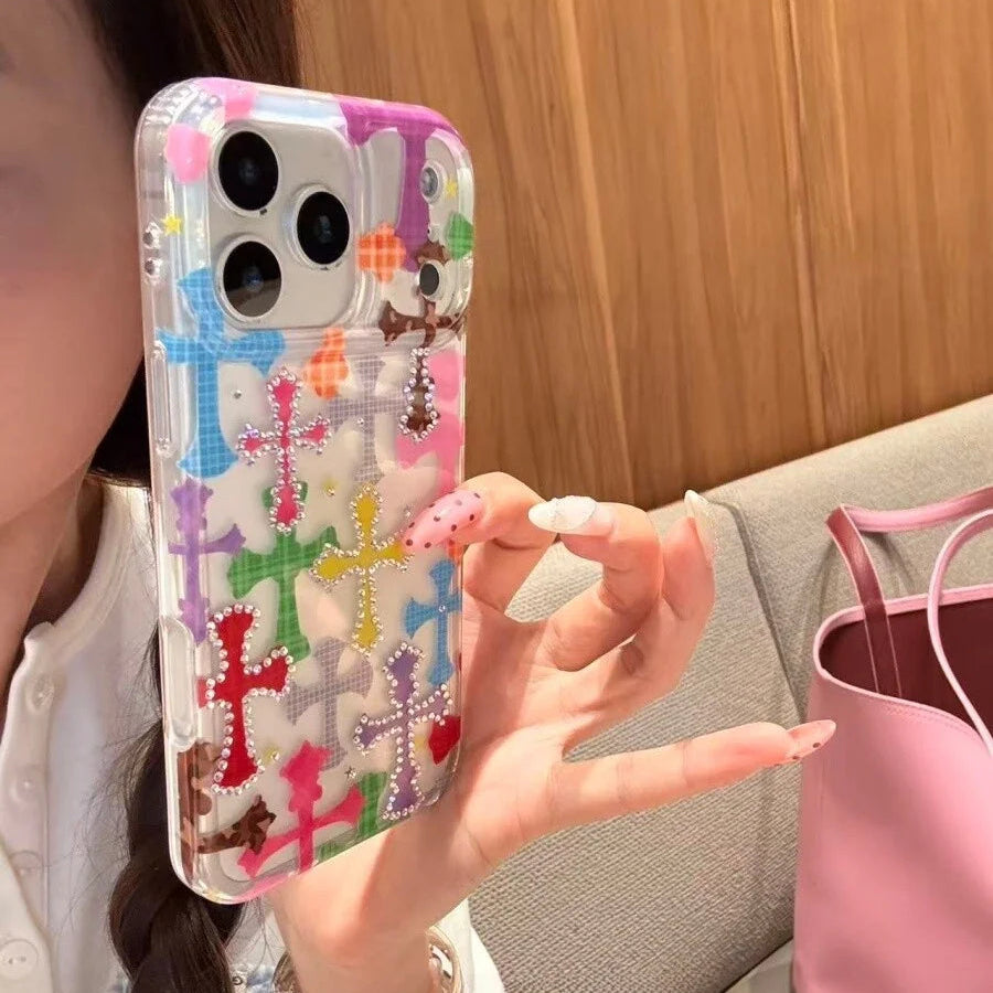 【シャインクロス】ラインストーン×クリアデザイン スマホケース｜iPhone対応 #240730