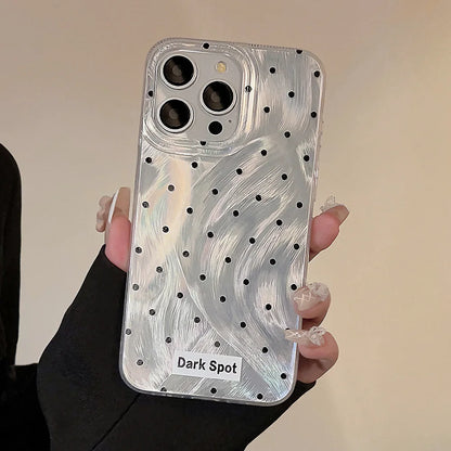 【ダークドット×立体リボンモチーフ】シルバー ホログラム iPhoneケース｜iPhone対応 #250528