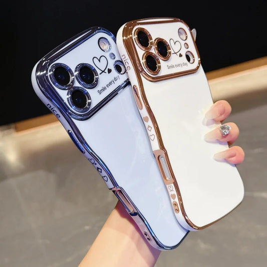 【ハートシリーズ】ゴールド ウェーブフレーム＆ハートデザイン 高級感 スマホケース｜iPhone対応 #251107