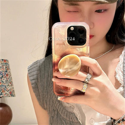 【シェルマーブル】艶めく天然風グリップ付きスマホケース｜iPhone対応 #250627