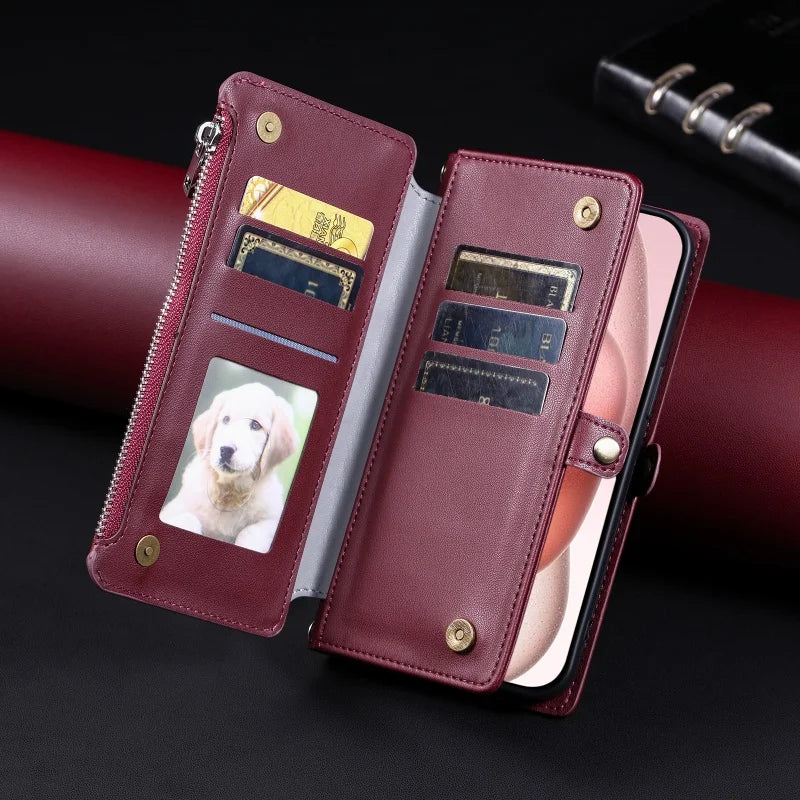 【ブックスタイル】シンプル レザー調 財布一体型 ブックスタイル 手帳型 iPhoneケース｜ショルダー対応 #240126