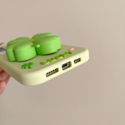 【3Dシリーズ】立体クローバー×LUCKYポップデザイン スマホケース｜iPhone対応 #250918