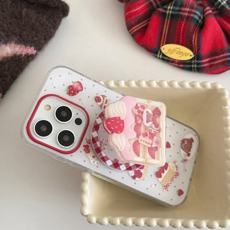 いちご ショートケーキ グリップ付き スイーツ ストロベリー iPhoneケース #240512