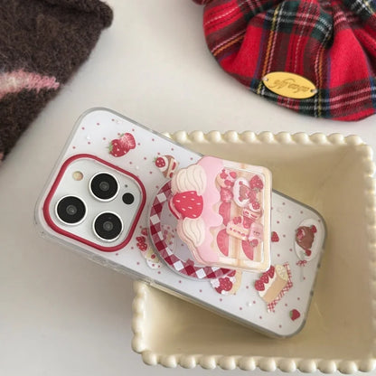 いちご ショートケーキ グリップ付き スイーツ ストロベリー iPhoneケース #240512