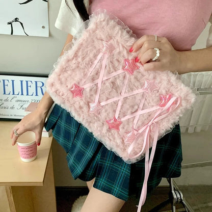 【iPad】ふわもこリボン スター×フリル デザイン タブレット ケース｜iPad対応 #250917t