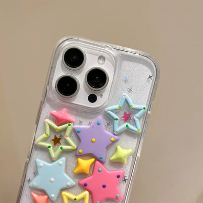 【立体スター柄】ポップで映えるクリアケース｜iPhone対応 #250522