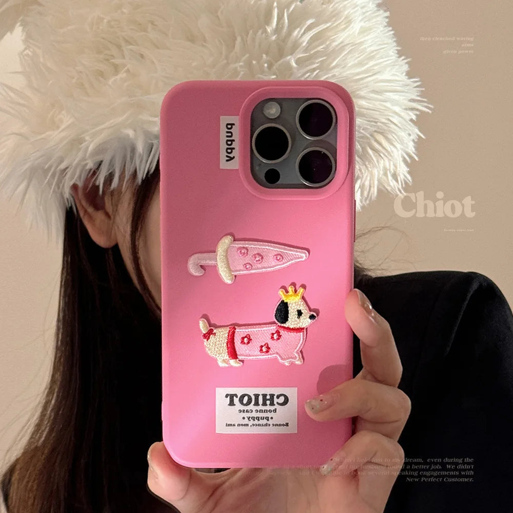 【ピンクパピークラウン】刺繍Dog 犬 × アンブレラ スマホケース｜iPhone対応 #250204