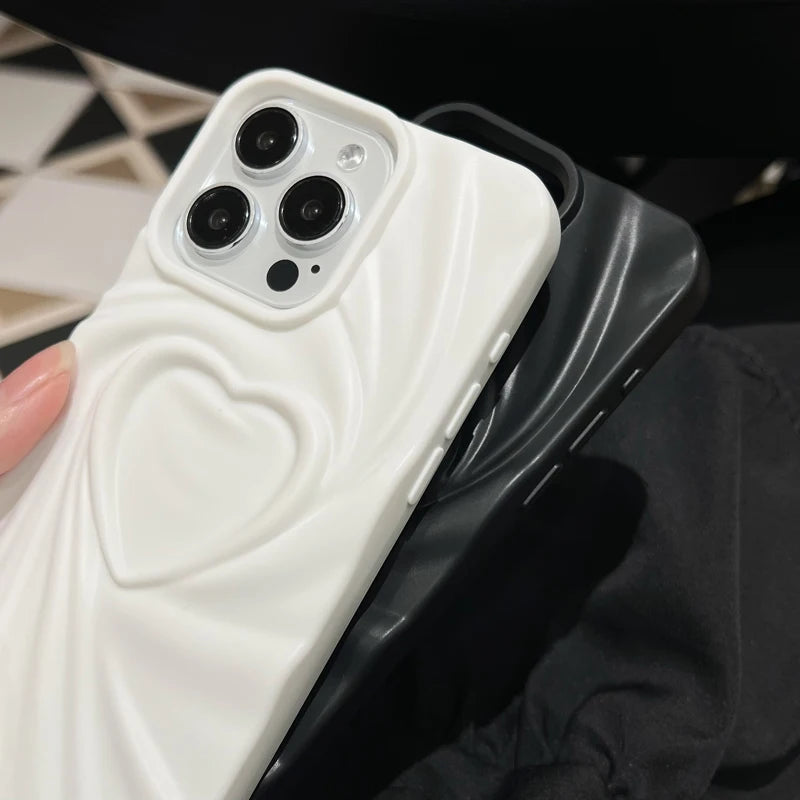 【立体デザイン】ドレープ調 ハート マット質感 スマホケース｜iPhone対応 #250601