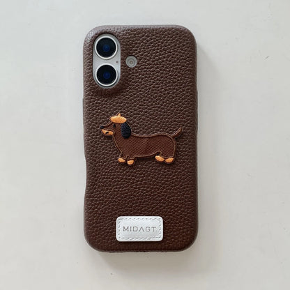 【アニマルシリーズ】ドッグ 犬 猫 モチーフ 刺繍入りレザー調 スマホケース ダックスフンド フレンチブルドッグ ｜iPhone対応 #250422